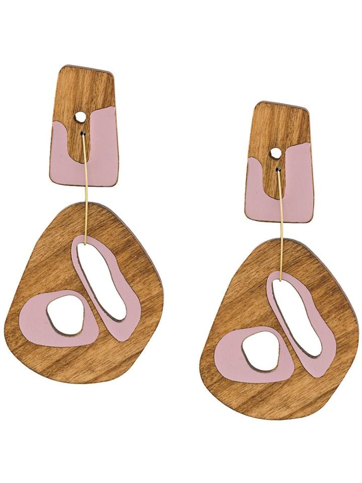 Roksanda Sculptural Wood Drop Earrings - Brown