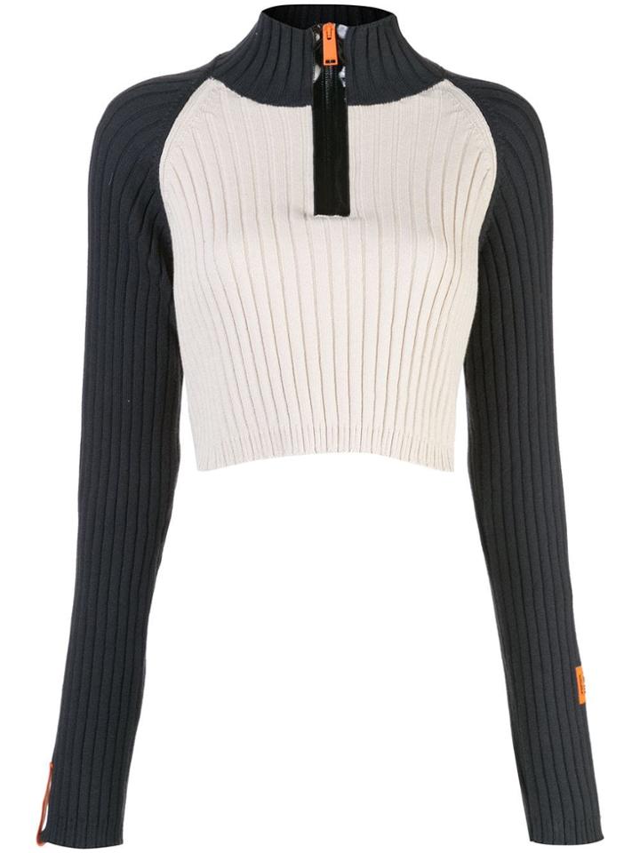 Heron Preston Crop Zip Neck Sweater - Neutrals