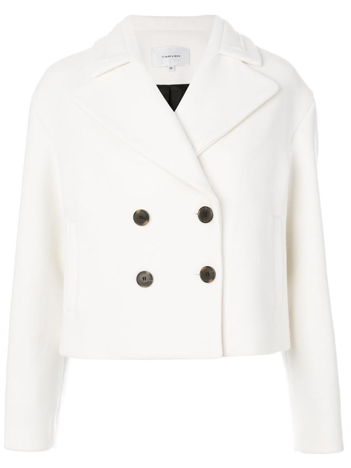 Carven Double-breasted Cropped Blazer - White