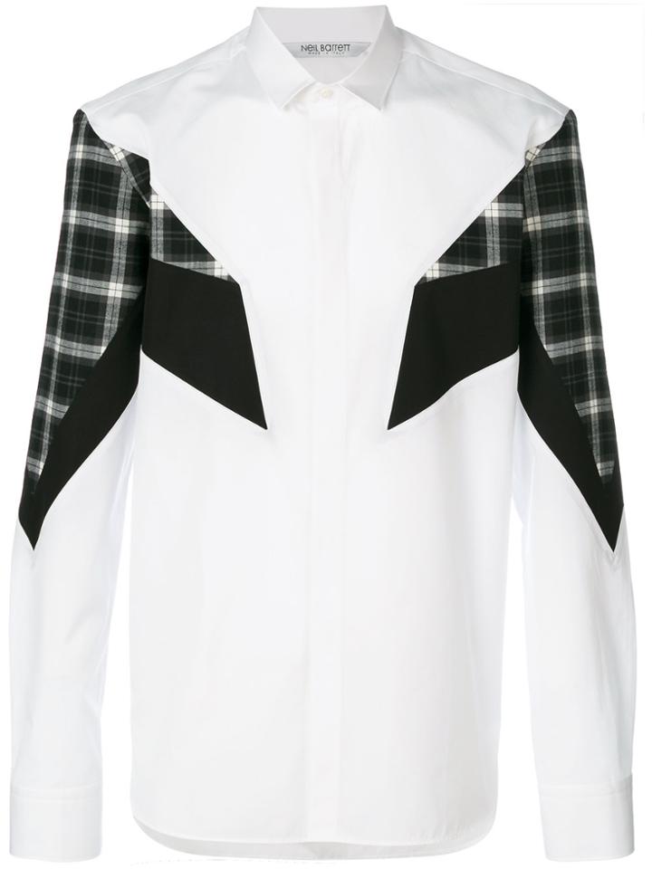 Neil Barrett Plaid Panel Stripe Shirt - White
