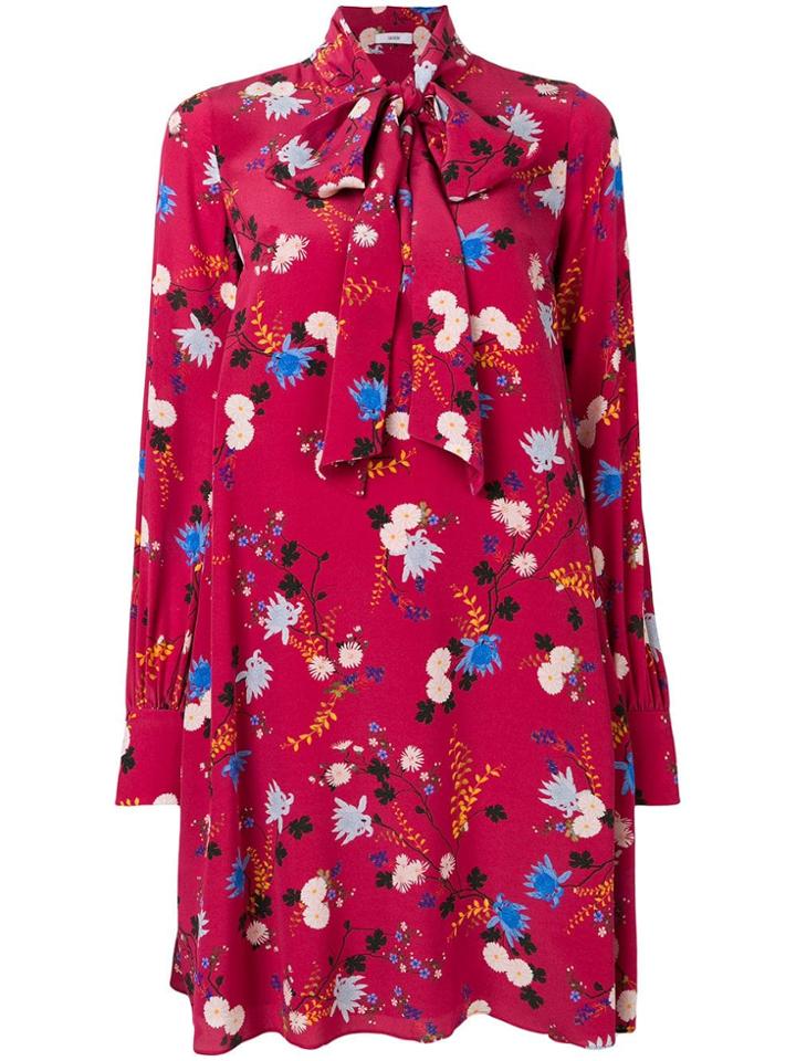 Erdem Floral Pussy Bow Dress - Pink & Purple