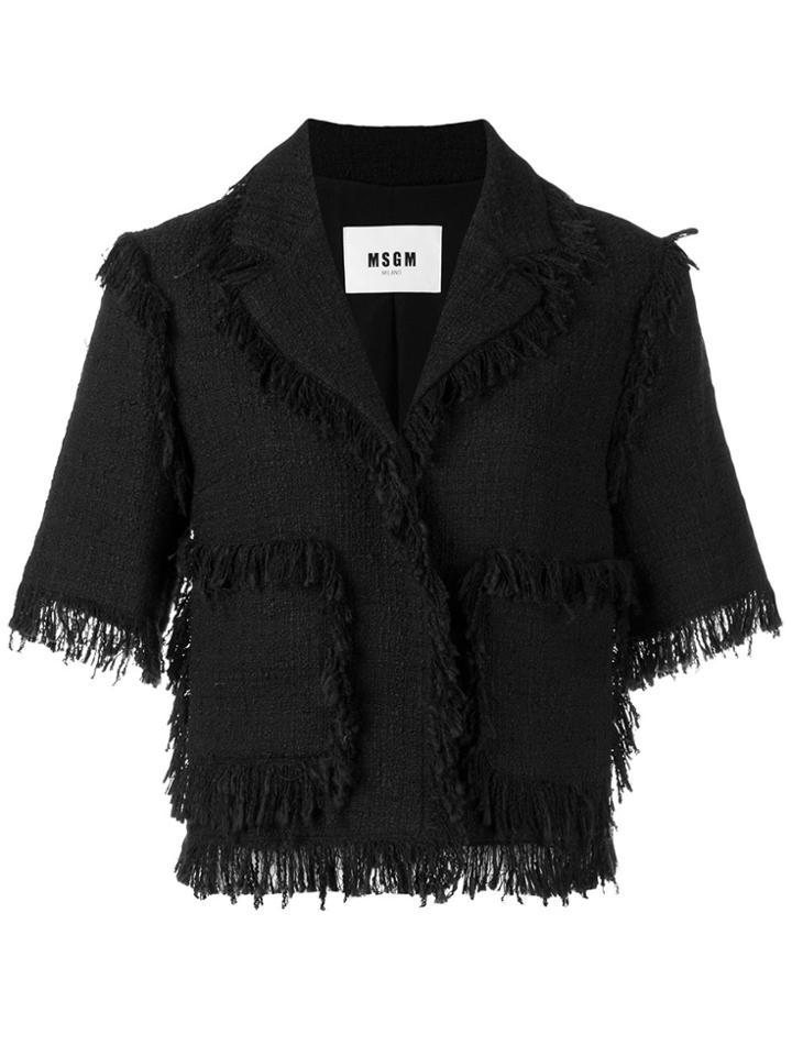 Msgm Fringed Short-sleeve Jacket - Black