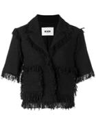 Msgm Fringed Short-sleeve Jacket - Black