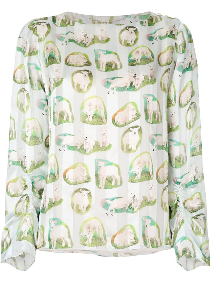 Carven Lamb Print Blouse - Green