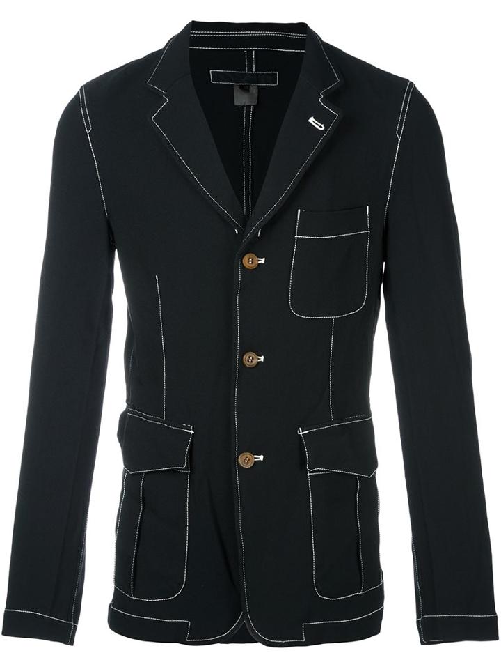 Comme Des Garçons Shirt Contrast Stitching Three Button Blazer, Men's, Size: Small, Black, Polyester