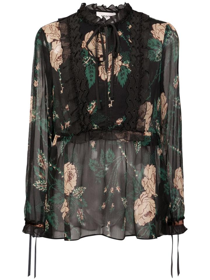 Coach Floral Embroidered Blouse - Black