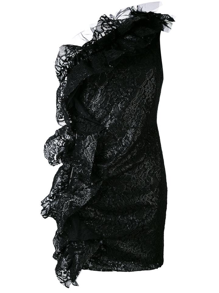 Msgm - Lace One Shoulder Dress - Women - Viscose/polyamide/polyester/spandex/elastane - 40, Black, Viscose/polyamide/polyester/spandex/elastane