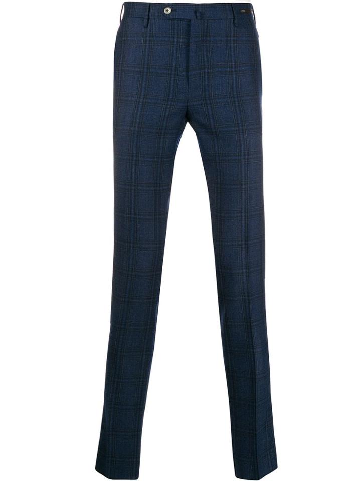 Pt01 Tartan Slim-fit Trousers - Blue