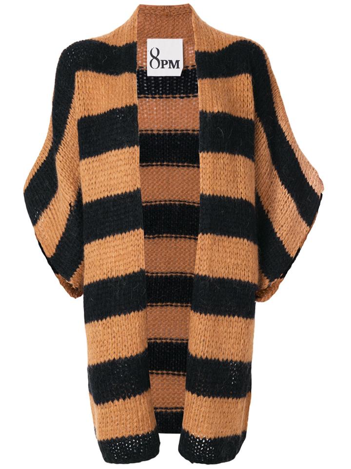 8pm Striped Knit Cardigan - Brown