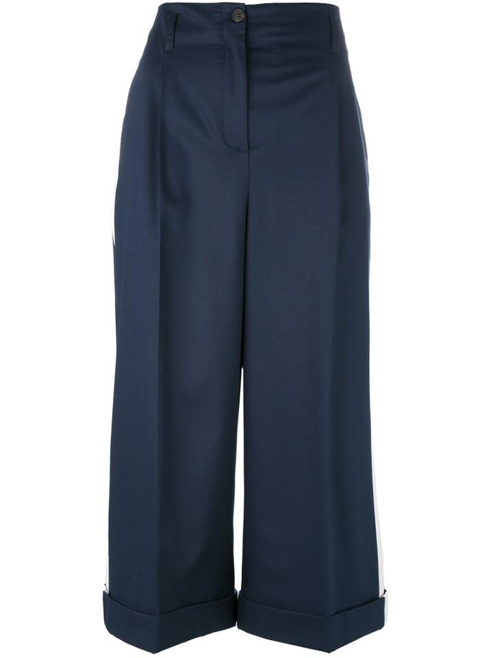 Semicouture - Side Stripe Cropped Trousers - Women - Polyester/spandex/elastane/viscose - 40, Blue, Polyester/spandex/elastane/viscose