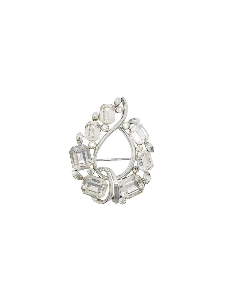 Susan Caplan Vintage 1960's Drop Shaped Brooch - Silver