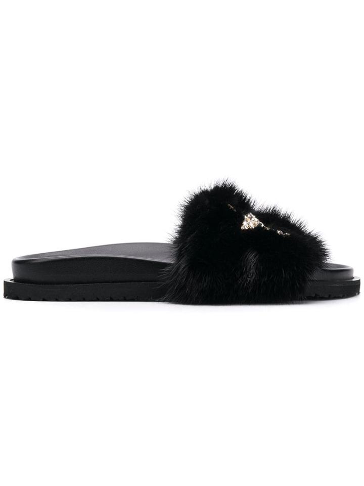 Emanuela Caruso Embellished Slides - Black