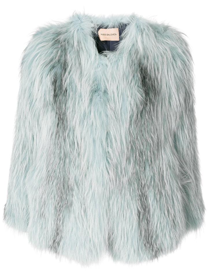 Yves Salomon Fox Fur Jacket - Blue
