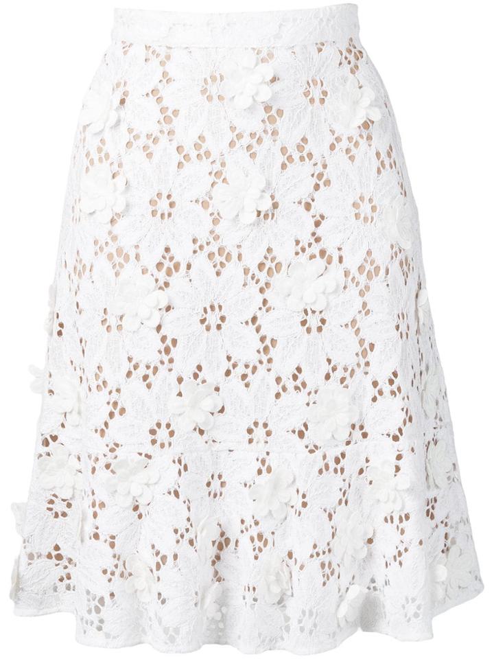Michael Michael Kors Flower Appliqué Lace Skirt - White