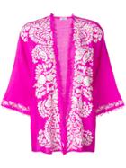 P.a.r.o.s.h. Floral-embroidered Frayed Kimono - Pink & Purple
