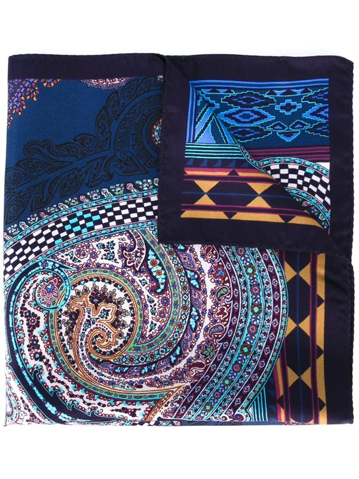 Etro Paisley Print Pocket Square, Men's, Silk