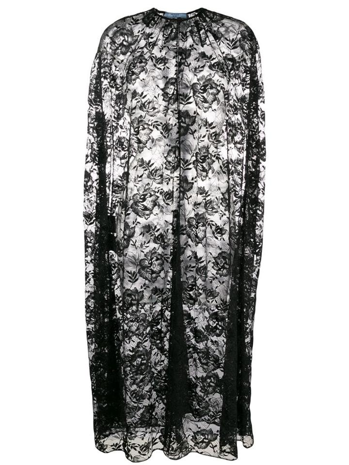 Prada Floral Lace Oversized Cape - Black