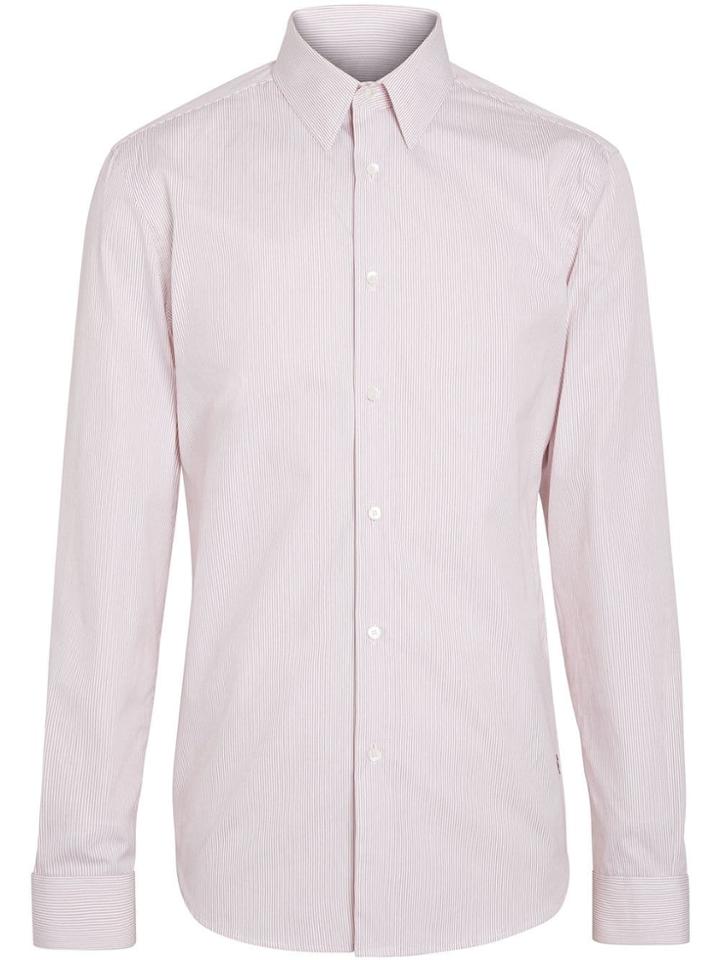 Burberry Slim Fit Striped Cotton Poplin Shirt - Red