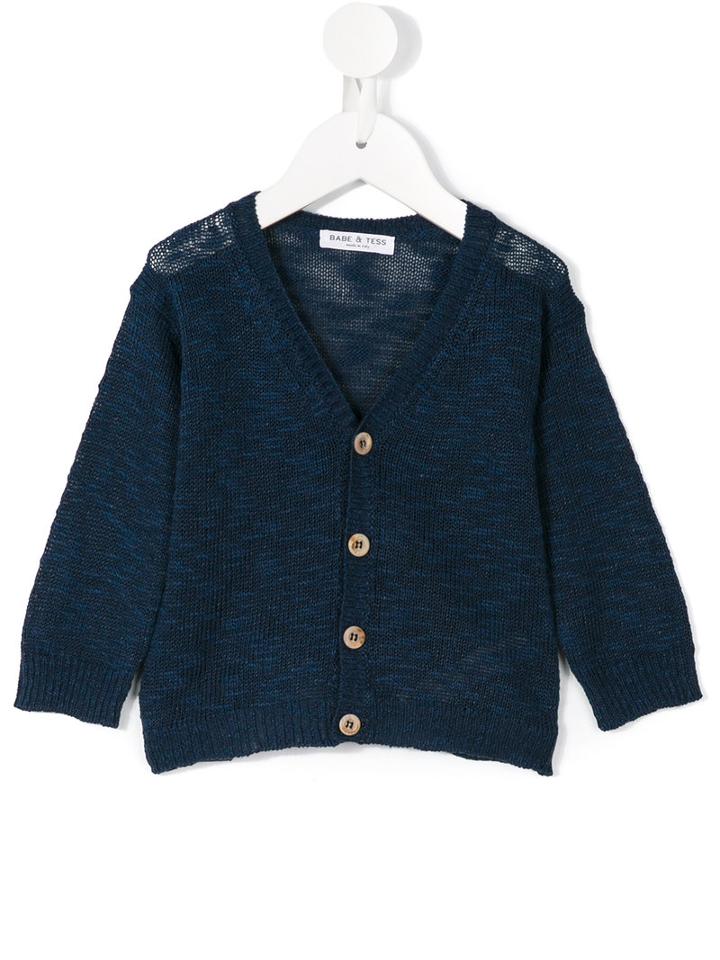 Babe And Tess - V-neck Cardigan - Kids - Cotton/linen/flax - 6 Mth, Infant Boy's, Blue