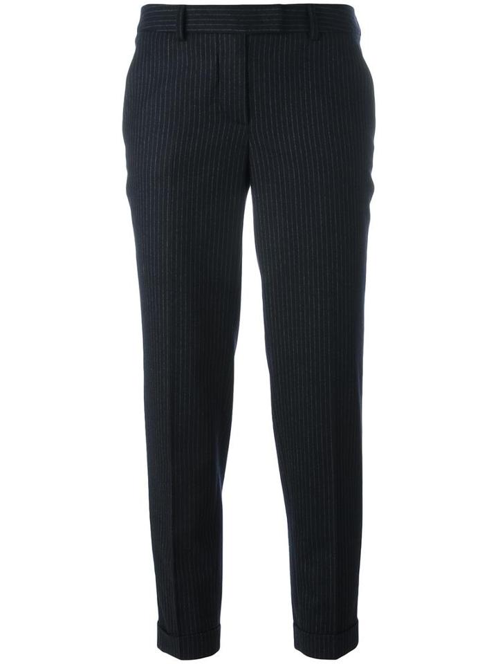Alberto Biani Pinstripe Cropped Trousers, Women's, Size: 42, Blue, Virgin Wool/cashmere/spandex/elastane