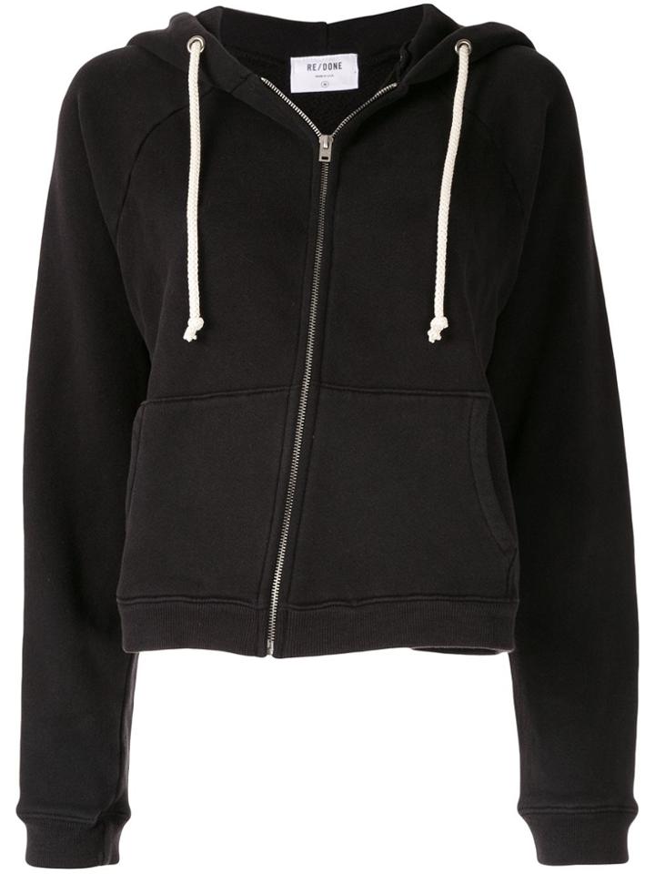 Re/done Asymmetric Zipped Hoodie - Black