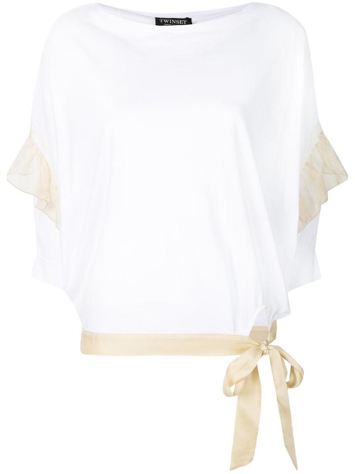 Twin-set Ruffle Detail Tie Waist T-shirt - White