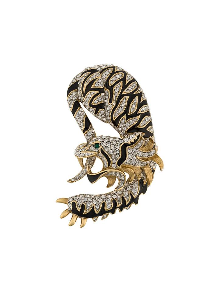 Susan Caplan Vintage 1960s Tiger Dragon Brooch - Gold