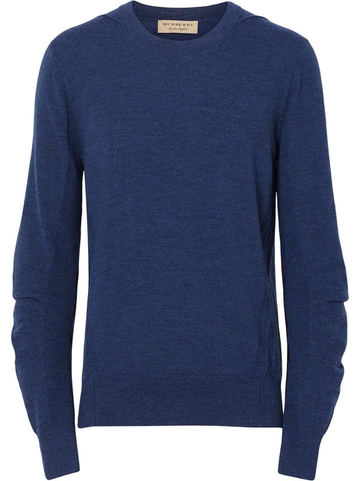 Burberry Rib Knit Detail Merino Wool Sweater - Blue