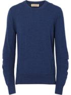 Burberry Rib Knit Detail Merino Wool Sweater - Blue
