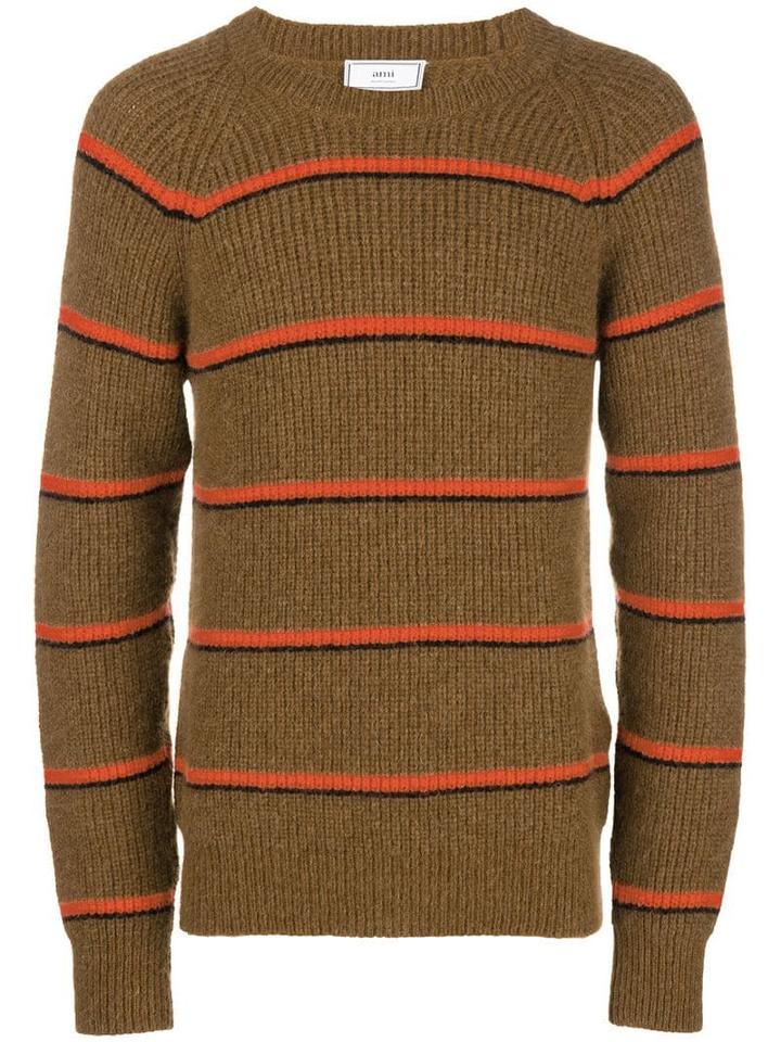 Ami Paris Striped Crewneck Sweater - Brown