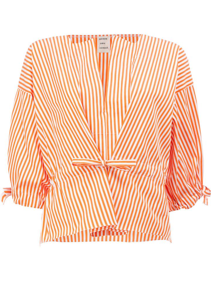 Maison Rabih Kayrouz - Striped V-neck Blouse - Women - Cotton - 38, Yellow/orange, Cotton