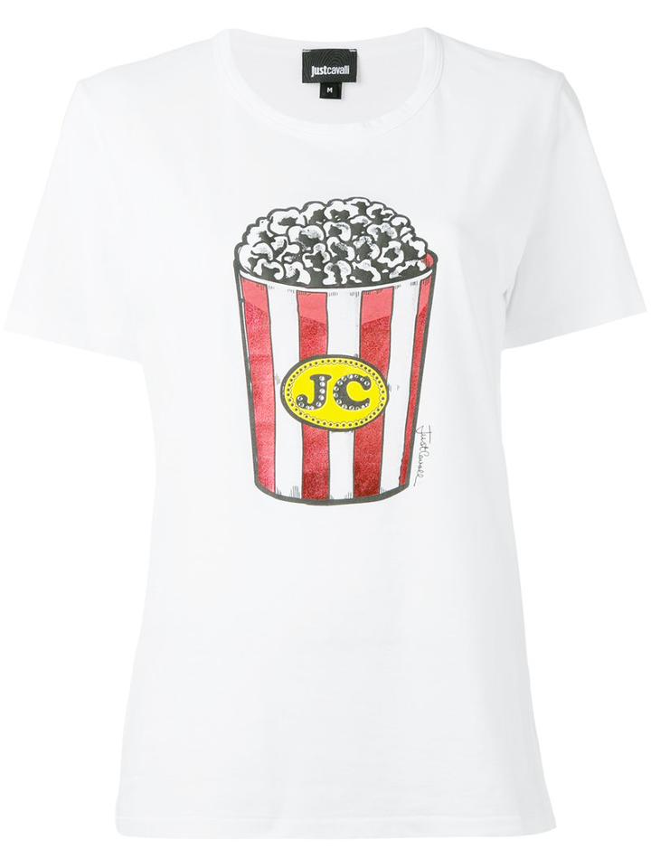 Just Cavalli Popcorn Print T-shirt, Women's, Size: Xs, White, Cotton