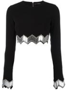 David Koma Zig-zag Trim Cropped Top, Women's, Size: 10, Black, Acrylic/spandex/elastane/viscose/glass