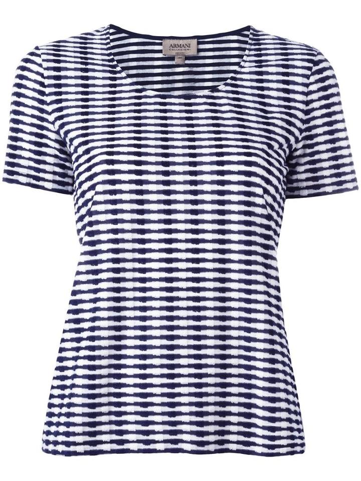 Armani Collezioni Striped Round Neck T-shirt, Women's, Size: 48, Blue, Cotton/polyester