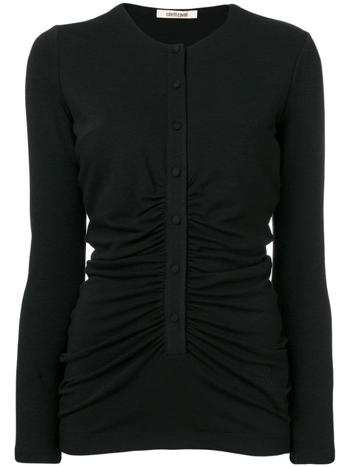 Roberto Cavalli Ruched Knit Cardigan - Black