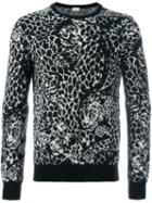 Saint Laurent Leopard Print Sweater, Men's, Size: Small, Black, Polyamide/mohair/wool