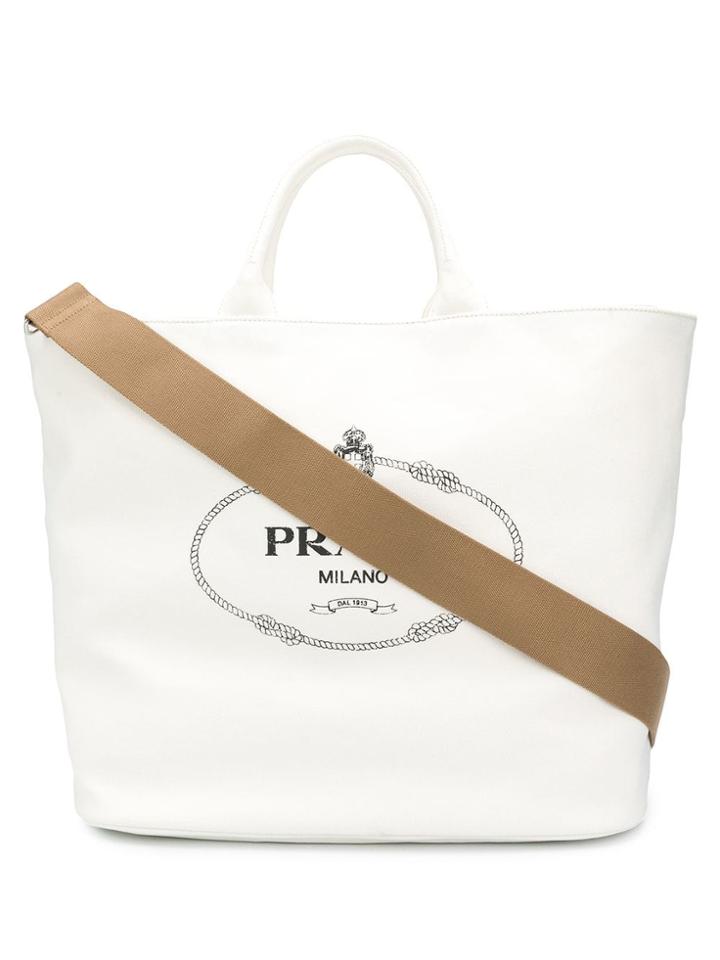 Prada Large Logo Print Tote - White