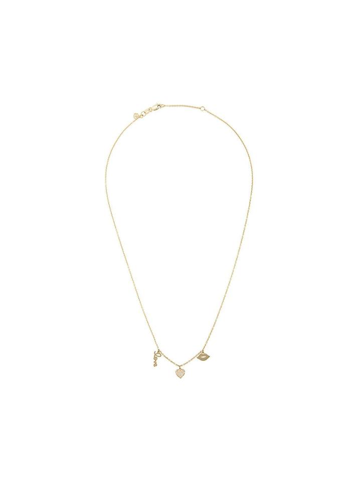 Sydney Evan 14kt Yellow Gold Three Diamond Charm Love Fringe Necklace