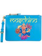Moschino Monkey Print Clutch, Women's, Blue, Calf Leather/polyester
