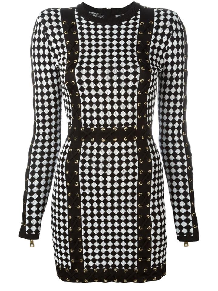 Balmain Checked Knit Dress - Black