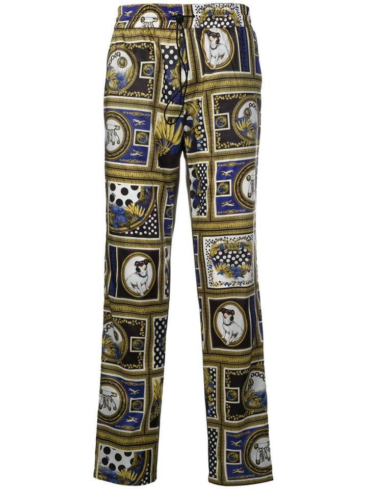 Versus Colour Block Printed Drawstring Trousers - Green