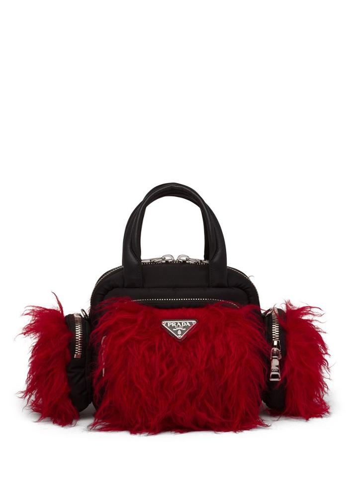 Prada Cargo Faux-fur Top Handle Bag - Black