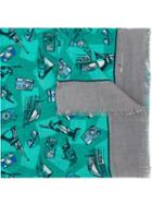 Kiton Printed Scarf, Men's, Green, Linen/flax/viscose