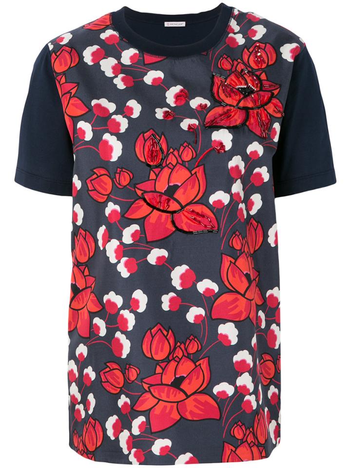 Moncler Floral Appliqué T-shirt - Blue