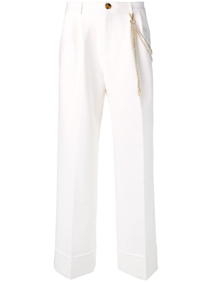 Area Embellished Chain Trousers - White