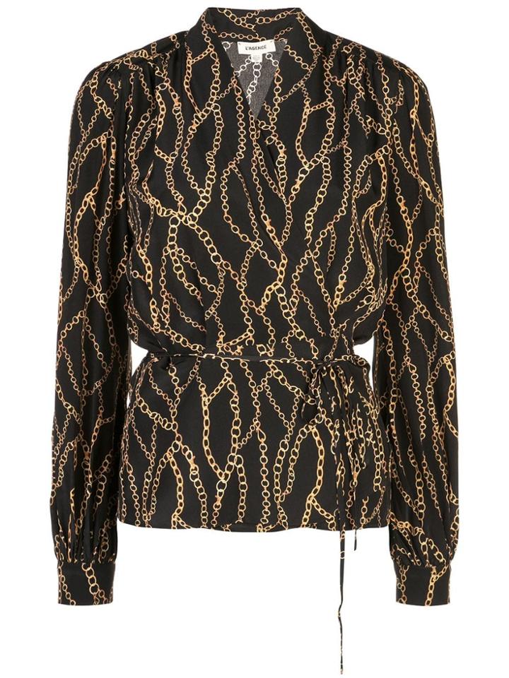 L'agence Chain Printed Wrap Blouse - Black