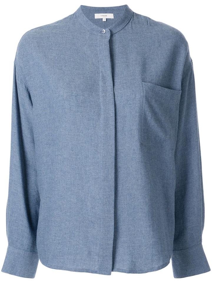 Vince Band Collar Button Down Shirt - Blue