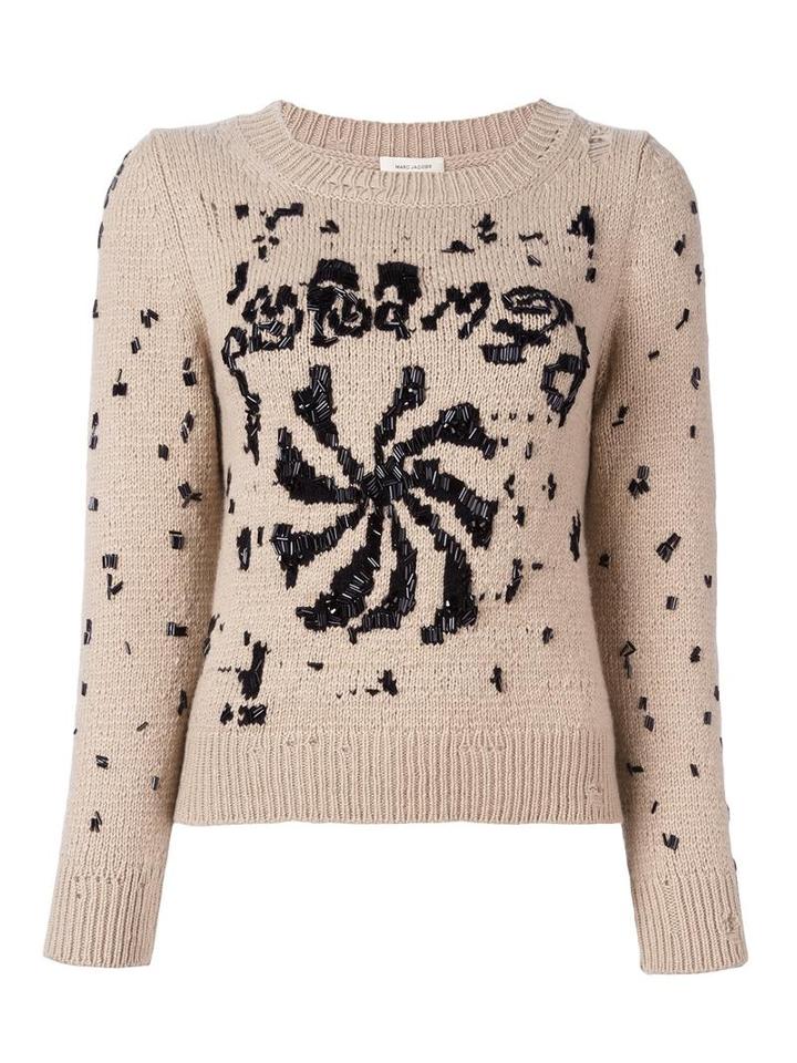 Marc Jacobs Beaded Embroidered Jumper, Women's, Size: Small, Brown, Cashmere/wool/glass/polyester