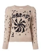 Marc Jacobs Beaded Embroidered Jumper, Women's, Size: Small, Brown, Cashmere/wool/glass/polyester
