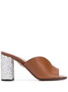 Miu Miu Glitter Heel Mules - Brown